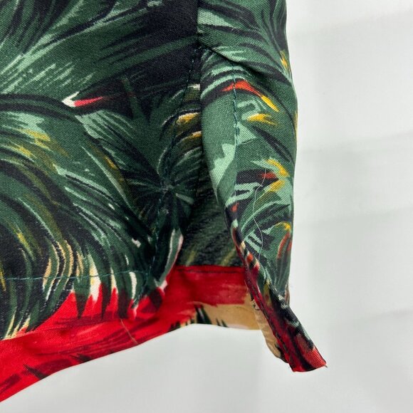 YMLA Shirt Mens Button Down Short Sleeve Hawaiian Caribbean Palms Red Green S - Picture 6 of 11